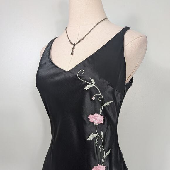 Vintage Zum Zum Prom Dress Maxi Gown 6 Black Pink Glam Goth 90s Y2K Floral Satin - Picture 7 of 11